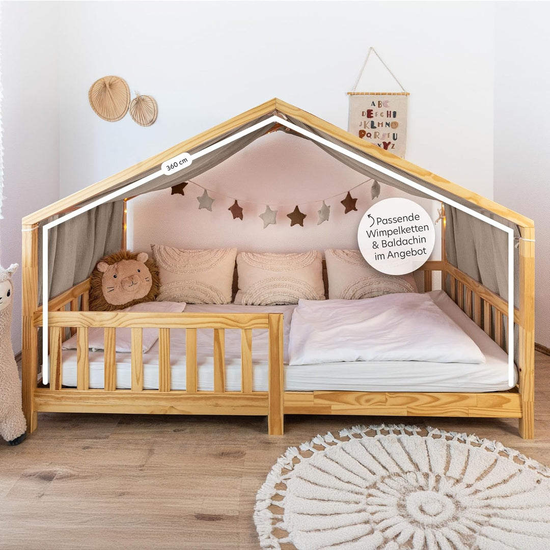 lilimaus Hausbett Himmel [Beige] - Betthimmel Hausbett aus 100% Baumwolle Musselin Handmade - Stoffh