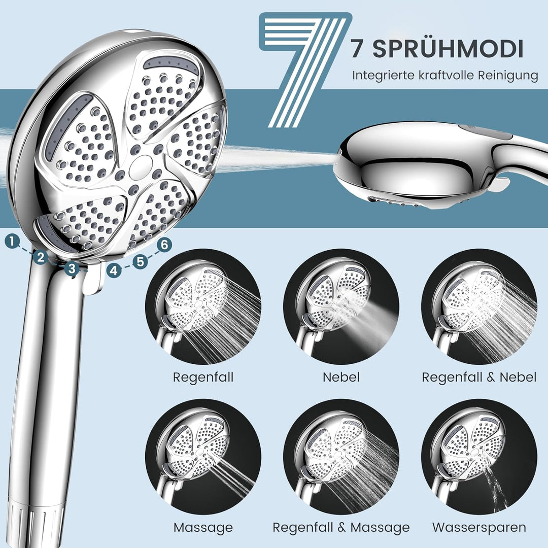 Digiroot Duschkopf mit Filter – 7 Strahlarten,Hochdruck Silber Silber02, Silber02