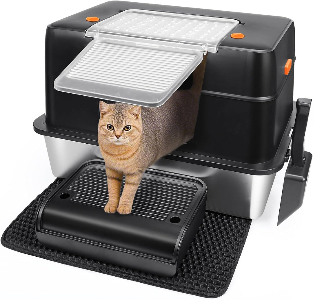 Vivifying Katzenklo Edelstahl mit Deckel, XXL Leicht zu Reinigen und Geruchsresistent Katzentoilette