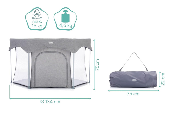 Fillikid Laufgitter 6-eckig Athen Exklusiv | Laufstall Baby klein klappbar & Tragetasche | Kinder Sc