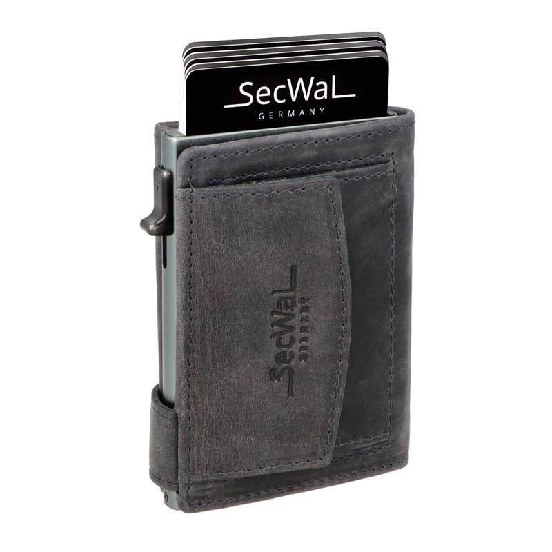 SecWal Kartenetui mit Münzfach Druckknopf inkl. Geschenkbox - Made in Germany - Echtleder Mini Geldb