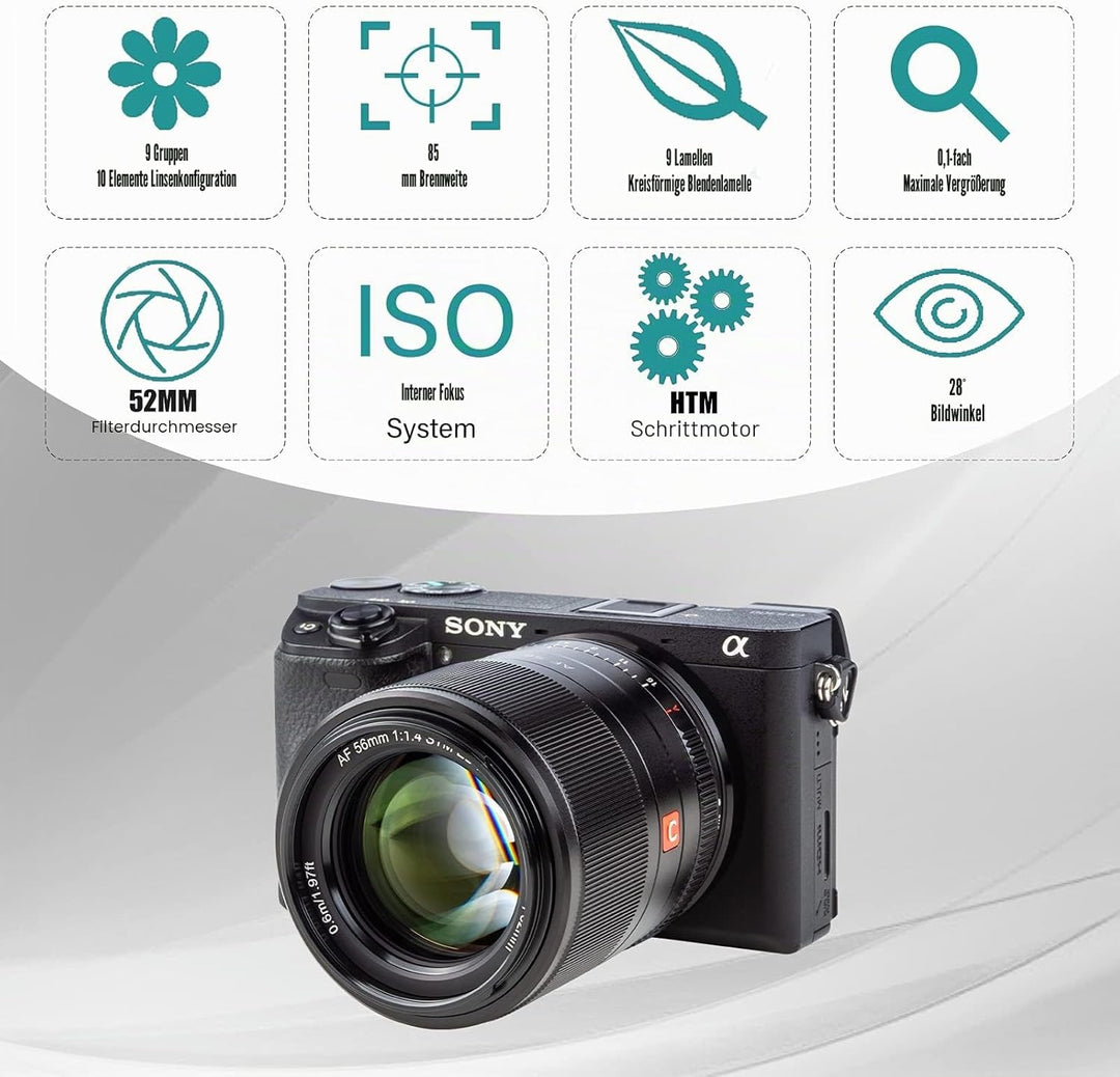 VILTROX 56mm F1.4 E Autofokus APS-C Augenfokus unterstützen Porträt Prime Objektiv für Sony E-Mount