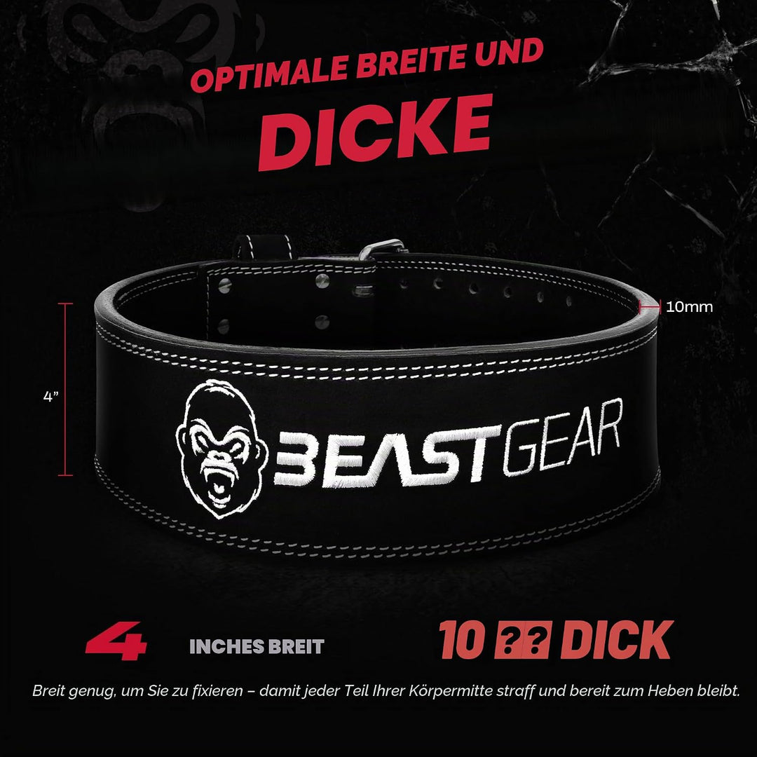 Beast Gear Gewichthebergürtel - Leder 10mm Gepolstert Gym Gürtel Herren, Trainingsgürtel für Klimmzu