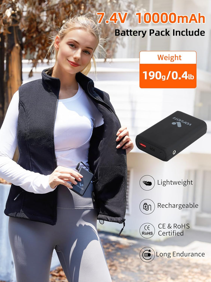 Beheizbare Weste Damen mit 7.4V 10000mAh Akku,Weihnachten Geschenk für frauen,Fleece Beheizbare West