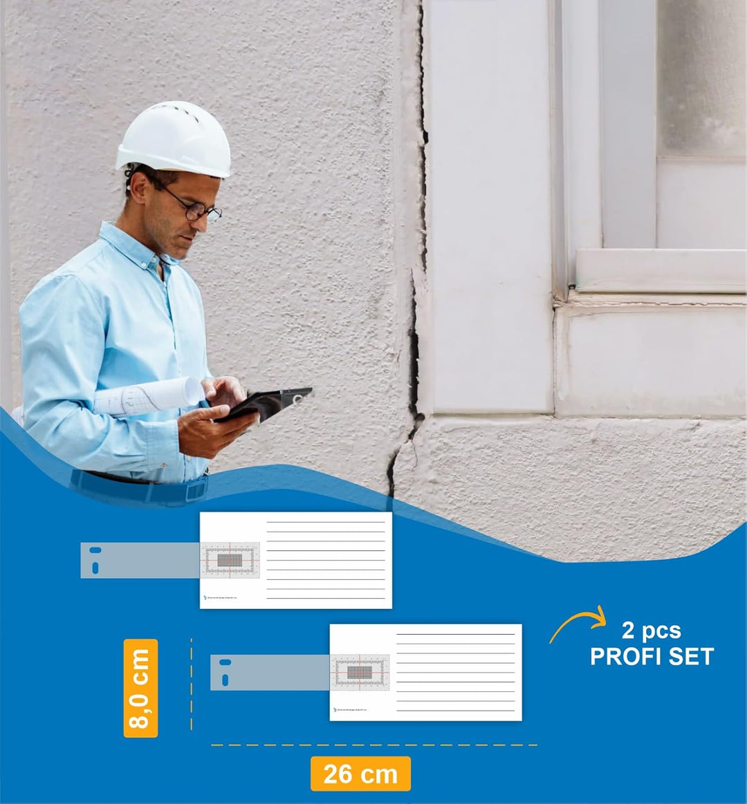 Sachverständigen-Zubehör® Rissmonitor als [Profi Messgerät] 2er Set | transparente Messlehre | Spalt
