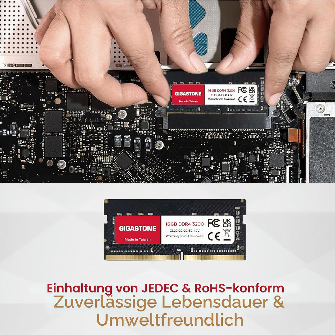 【DDR4 RAM Nur für Laptops】 GIGASTONE 32GB Kit (2x16GB) DDR4 3200MHz (2933/2666MHz) PC4-25600 CL22 1,