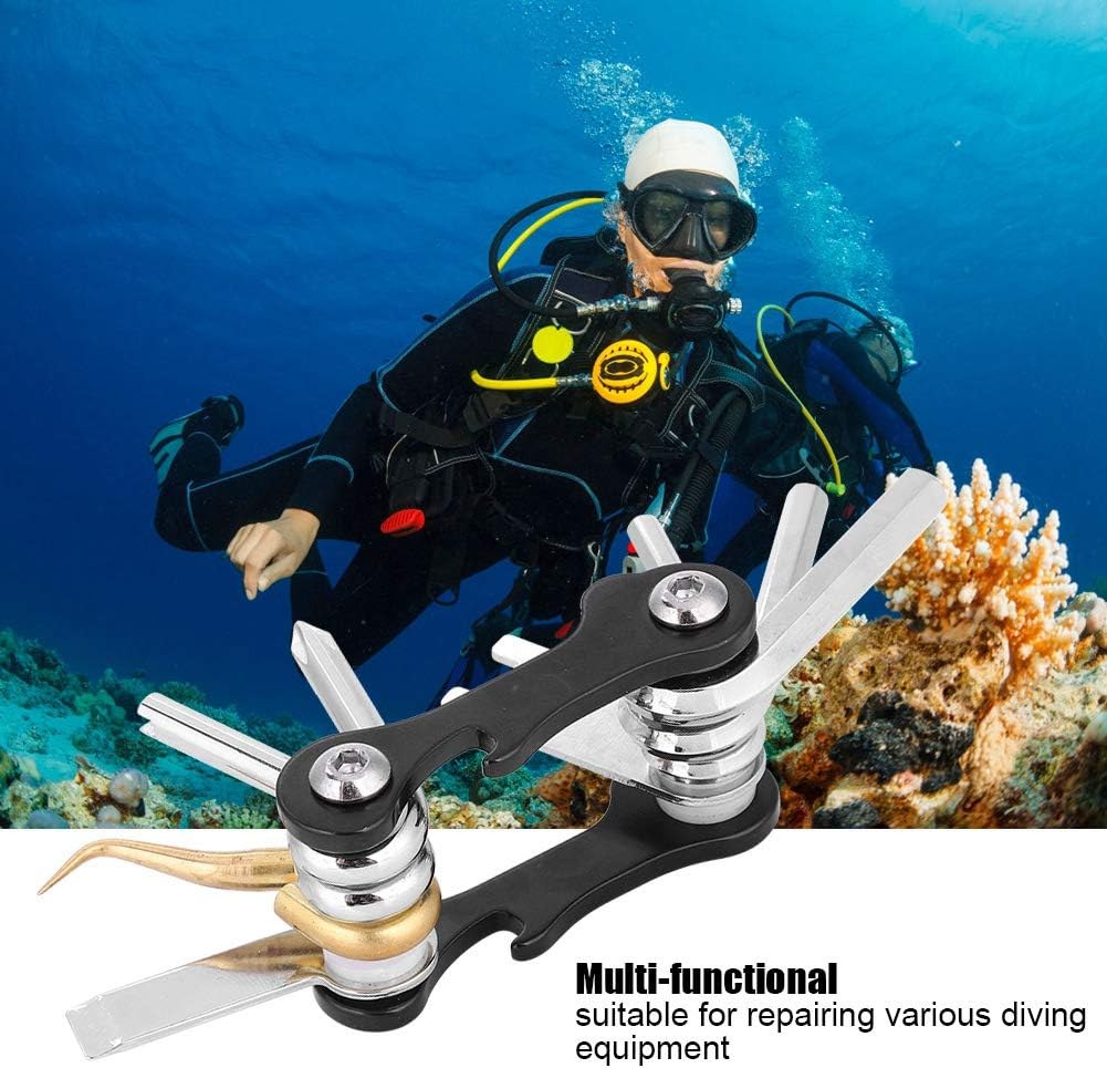 Scuba Diving Multi Tool, 63x37x22mm Stainless Steel Portable Folding Allen Key Wrench 8 in 1 Repair
