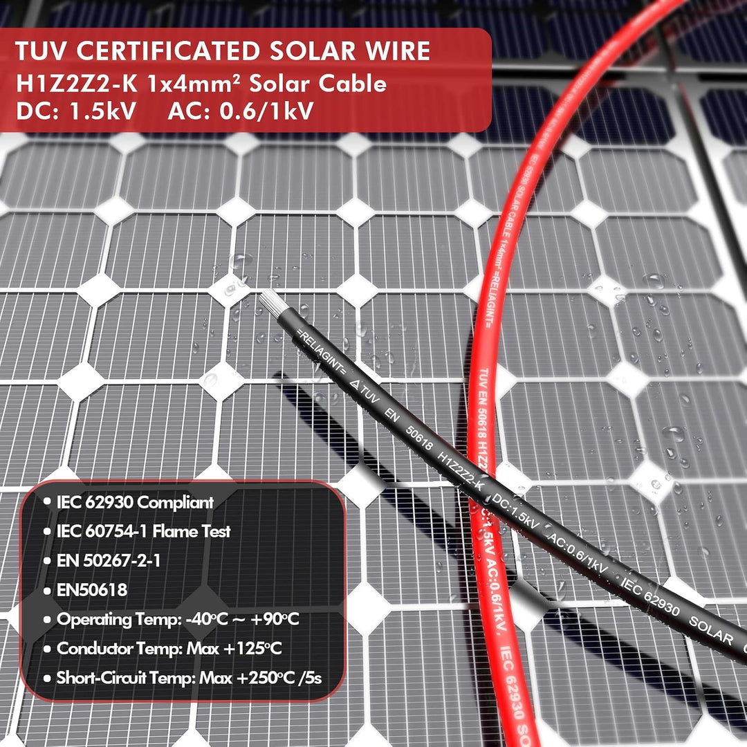 Solarkabel Set 50m – Wetterfeste Verlängerung mit Verzinntem Kupferkabelverbinder Gegen Rost und Oxi