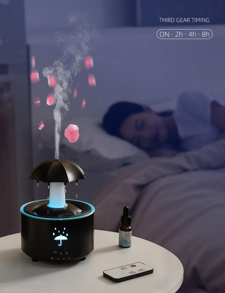 ThreeH 7-Farben Regentropfen Diffuser 300ml Luftbefeuchter mit Fernbedienung 3 Timer Schirmdesign fü