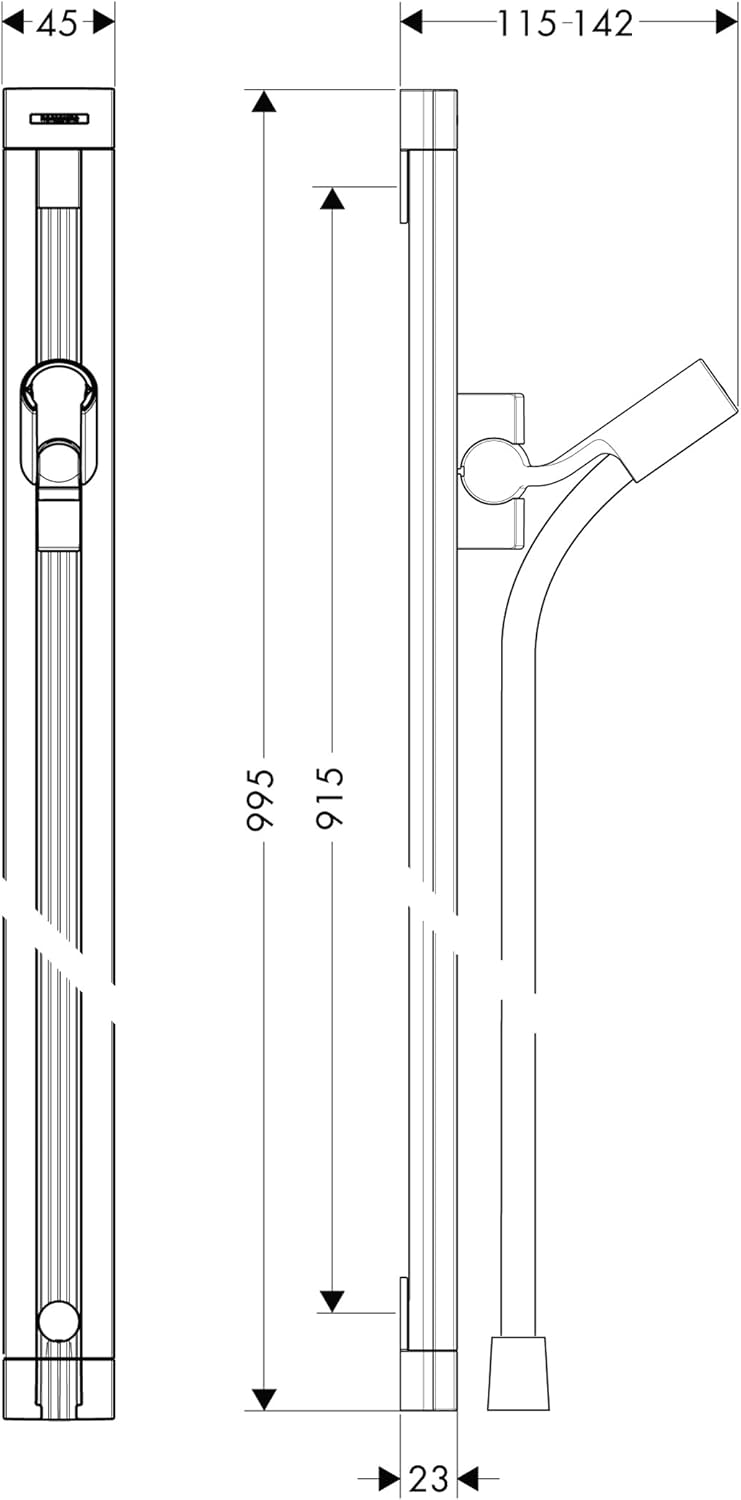hansgrohe Raindance Unica Duschstange 0,90m, mit Duschschlauch 1,60m, Chrom Chrom 160.00 cm, Chrom 1