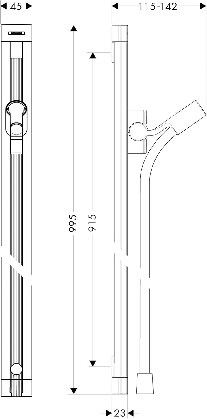 hansgrohe Raindance Unica Duschstange 0,90m, mit Duschschlauch 1,60m, Chrom Chrom 160.00 cm, Chrom 1