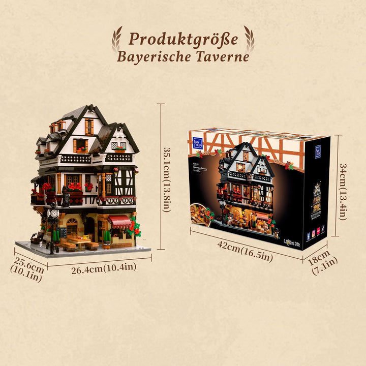 PANTASY Bayerisches Wirtshaus Bauset für Erwachsene mit USB-C-Licht | 3-stöckiges Fachwerk-Modell mi