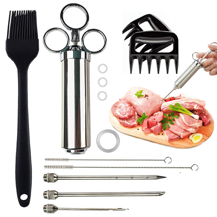 60 ml Edelstahl Fleischinjektor mit 3 Nadeln – Grill-Marinadenspritze, Truthahnspritze für Rind, Huh