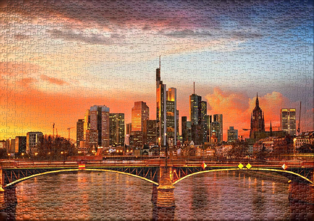 Ulmer Puzzleschmiede - City-Puzzle „Frankfurt Skyline“ - Klassisches 1000 Teile Puzzle – das Puzzlem