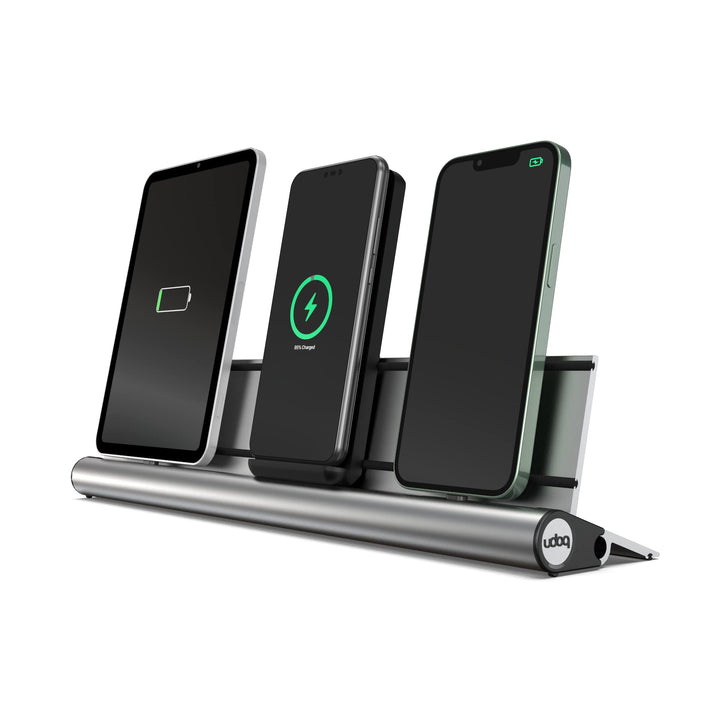 Universal Ladestation für Smartphones Tablets und AirPods, udoq 400, Aluminium, mit Power Delivery F