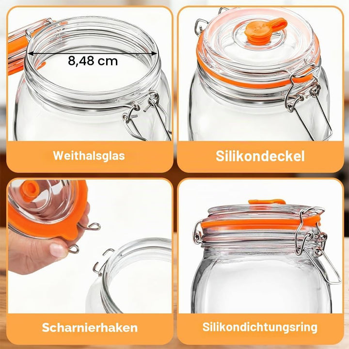 NAVESO 1L Fermentierglas Set, Fermentationsglas mit Gewicht, Gärglas mit Luftschleuse, Fermentierglä