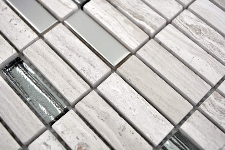Mosaik Fliese Transluzent Edelstahl grauweiss Stäbchen Glasmosaik Crystal Stein Stahl für WAND KÜCHE