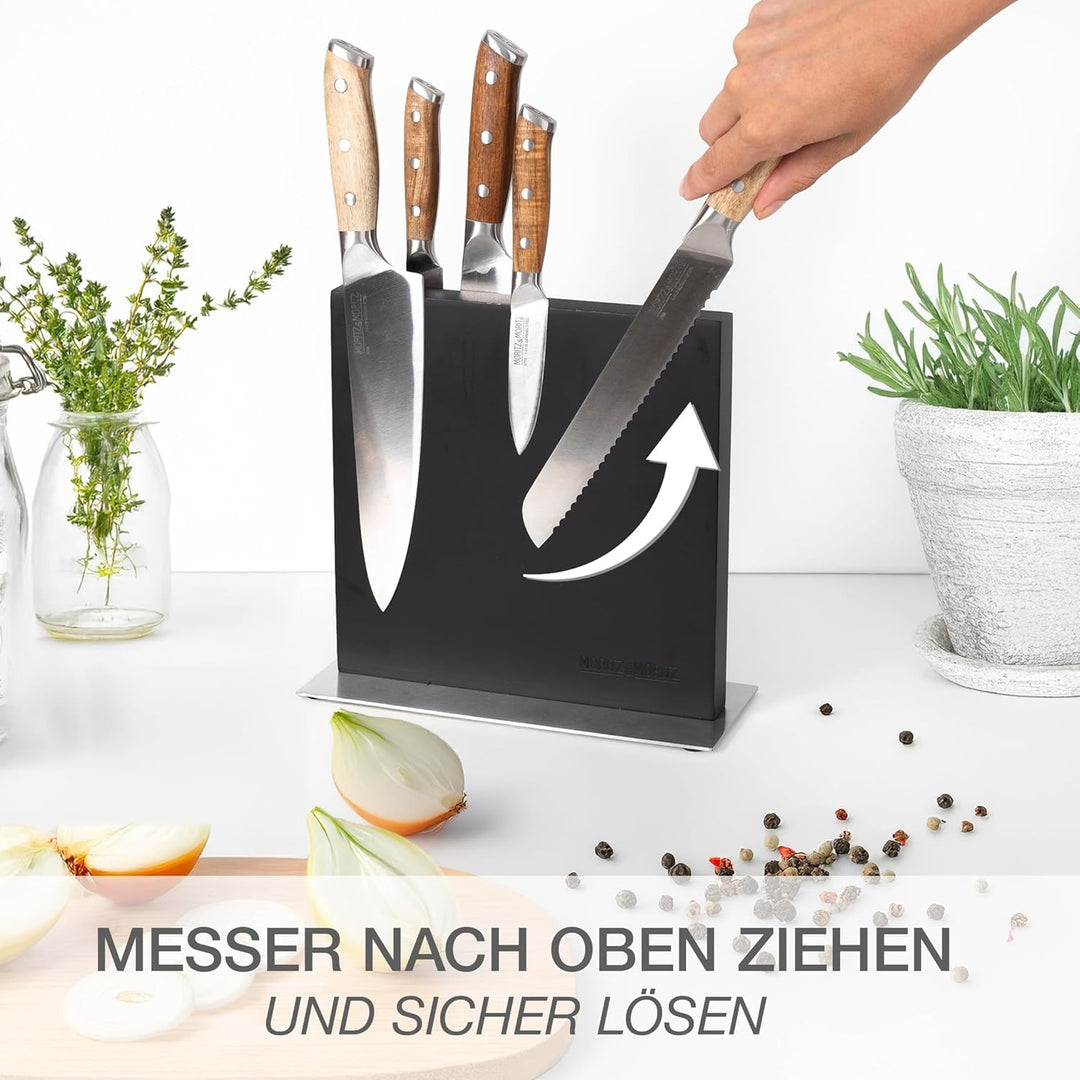 Moritz & Moritz Magnet Messerblock schwarz - Messerhalter Magnetisch mit starkem Halt - stabiler Kni