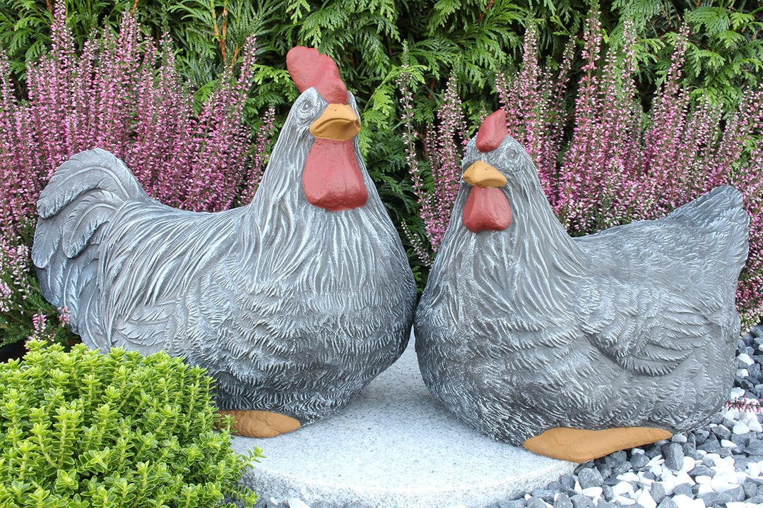 STEINFIGUREN SPICKER Steinfigur Huhn, Henne, Hahn 2er Set 135/1, 180/1 Gartenfigur Steinguss Tierfig