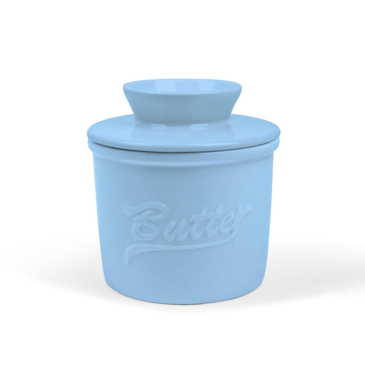fanquare Blau Butterdose Porzellan mit Deckel, Runder Butterbehälter fur Französische Butterdose und