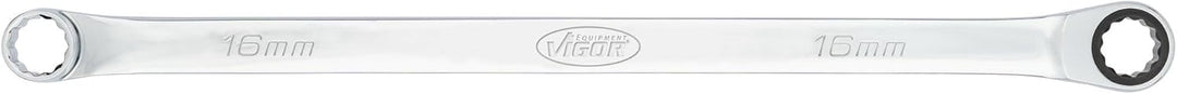 VIGOR Ratschen-Ringschlüssel V7031-16, extra lang, 16 mm SW, 362 mm Länge, 72 Zähne, verchromt und p