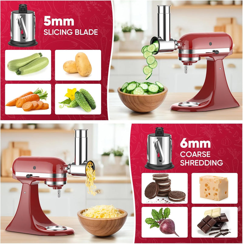 Edelstahl Slicer Shredder Aufsatz für KitchenAid Standmixer, Salatmaschine mit Gemüseschneider, Sala