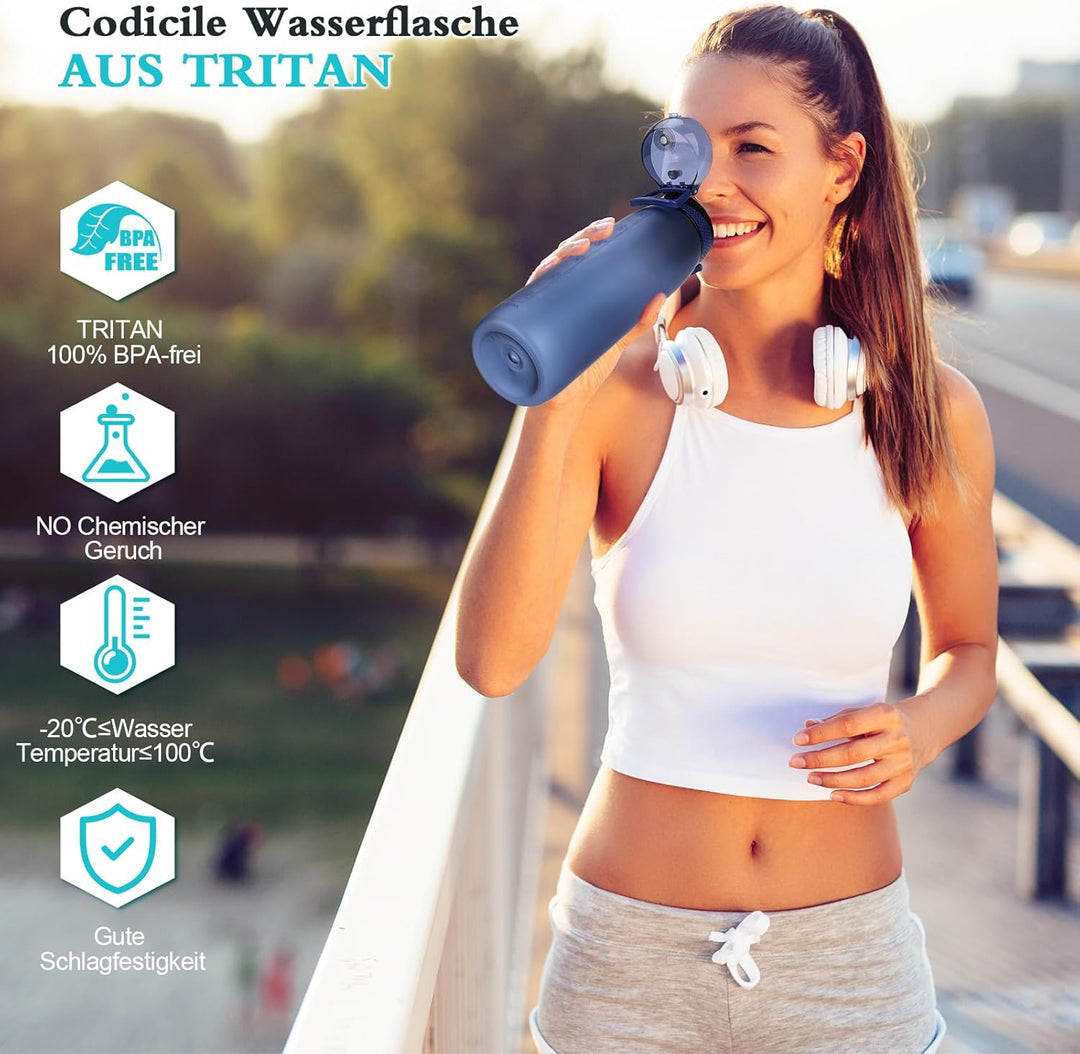 CodiCile Trinkflasche 1L, Wasserflasche 1L BPA-Frei, Auslaufsichere 1 Liter Trinkflasche, Tritan Spo