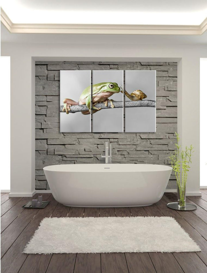Pixxprint der Frosch und die Schnecke B&W Detail 3-Teiler Leinwandbild 120x80 Bild auf Leinwand