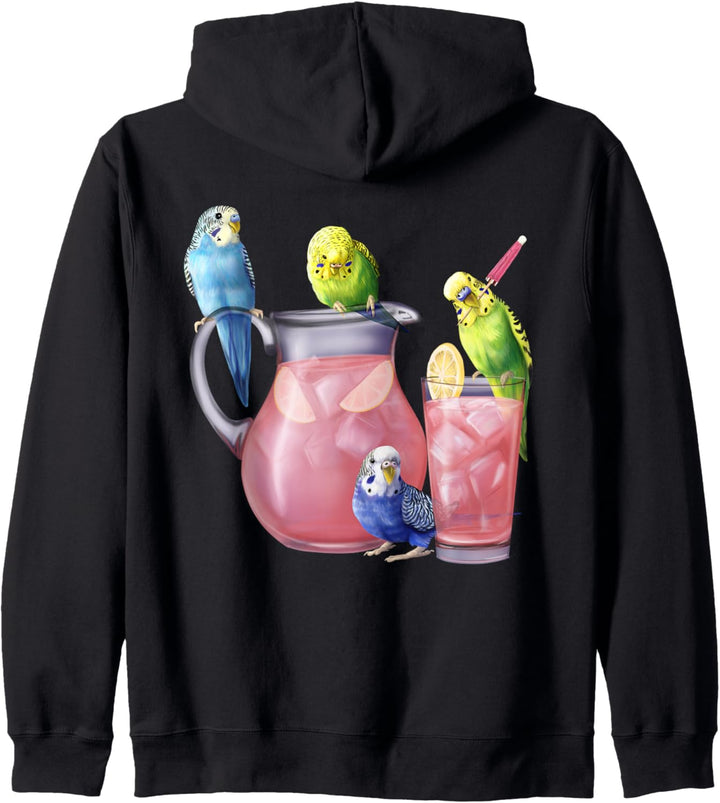 Sittiche und rosa Limonade - Wellensittiche mit einem Glas Kapuzenjacke