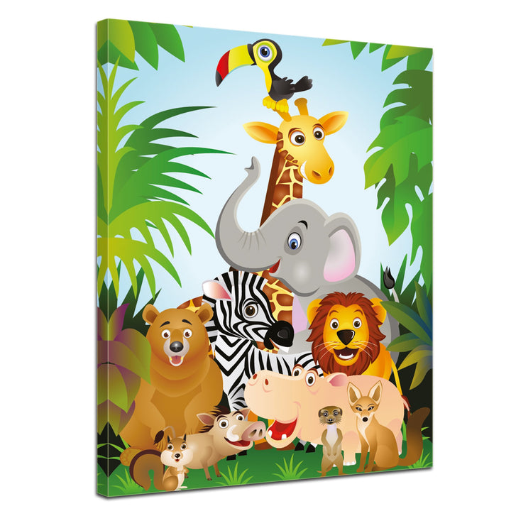 Bilderdepot24 Bild auf Leinwand | Kinderbild Dschungeltiere Cartoon II in 50x60 cm als Wandbild | Wa