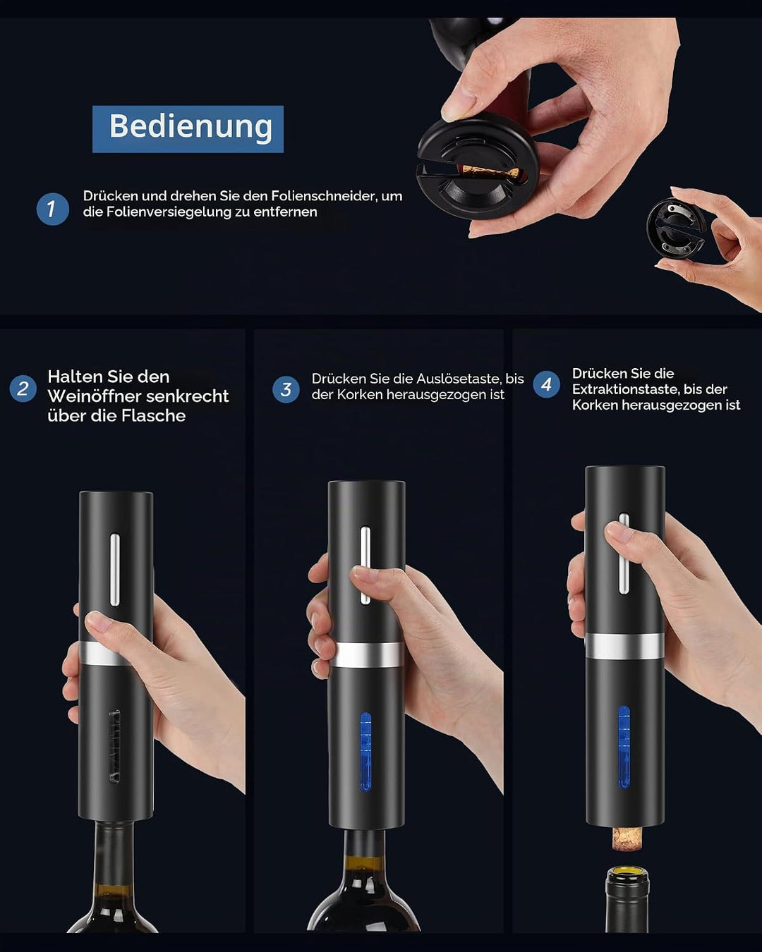 Elektrischer Korkenzieher, professioneller Flaschenöffner für Wein, kabellos, automatischer Flaschen