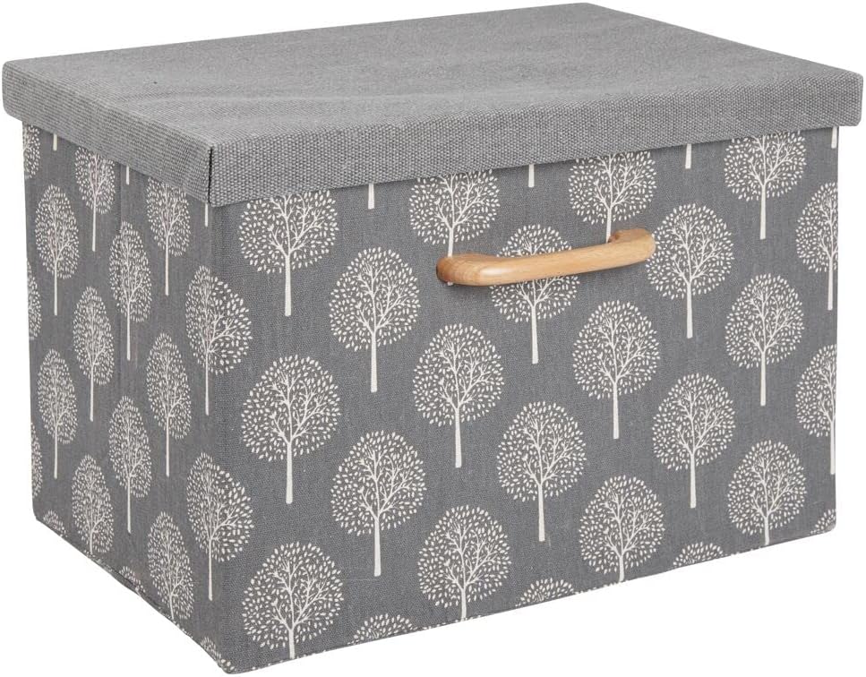 mDesign 2er-Set Aufbewahrungsbox – weich strukturierte Stapelbox mit Deckel und Holzgriff – stabile