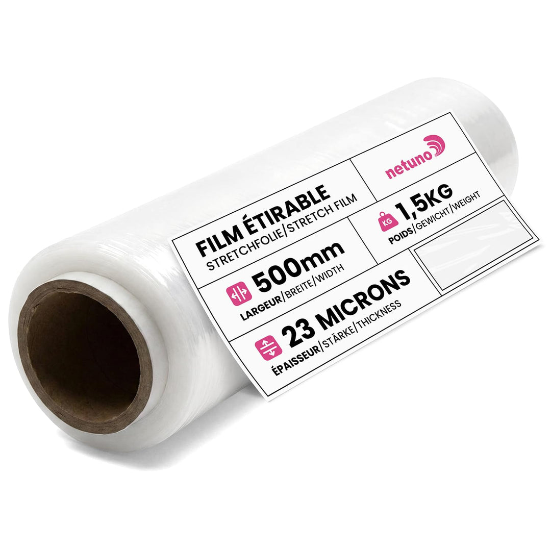 Netuno 1x transparente Stretchfolie 23my 500 mm 1,5 kg Folie Polyethylen Folie Cast-Film transparent