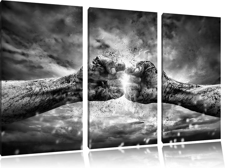 Pixxprint Fäuste treffen Sich mit Energie als Leinwandbild/Grösse: 3Teilig (120x80) / Wandbild/Kunst