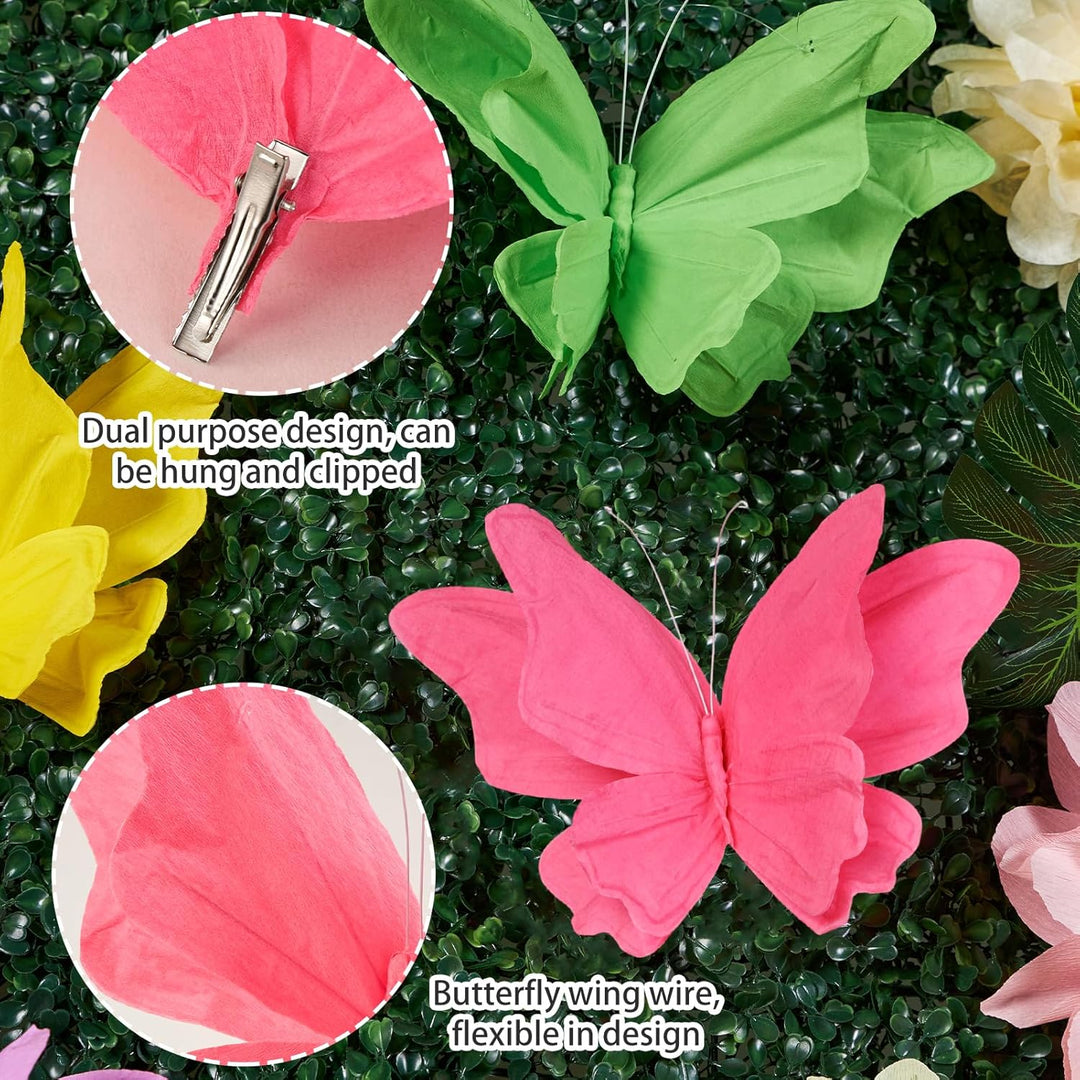 SUNBEAUTY 6 Stück 3D Schmetterling Deko mit Clip Papier Schmetterlinge Deko Bunt Fliegende Schmetter