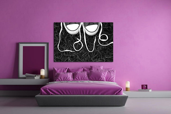 deyoli Love Sneaker Schnürsenkel Effekt: Schwarz/Weiss Format: 100x70 als Leinwandbild, Motiv fertig