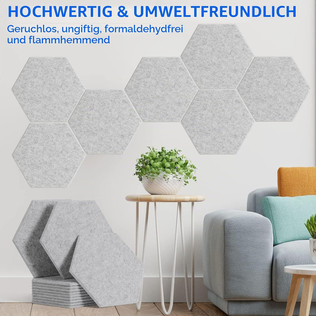 Rdutuok 12 Stück Selbstklebend Akustik Panel,30x26x1cm Hexagon Akustik Absorber Schallschutzplatten