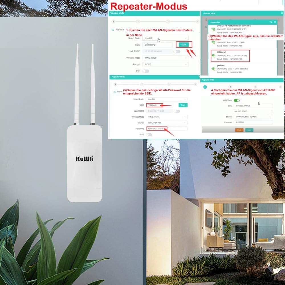 KuWFi Outdoor WLAN Access Point, 1200Mbps Long Range Wi-Fi Extender, Dualband Gigabit Wireless Acces