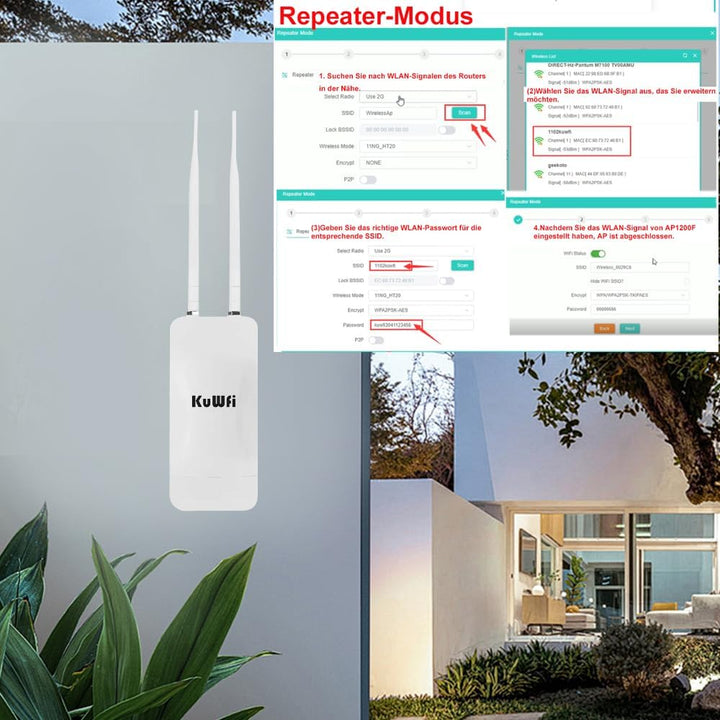 KuWFi Outdoor WLAN Access Point, 1200Mbps Long Range Wi-Fi Extender, Dualband Gigabit Wireless Acces