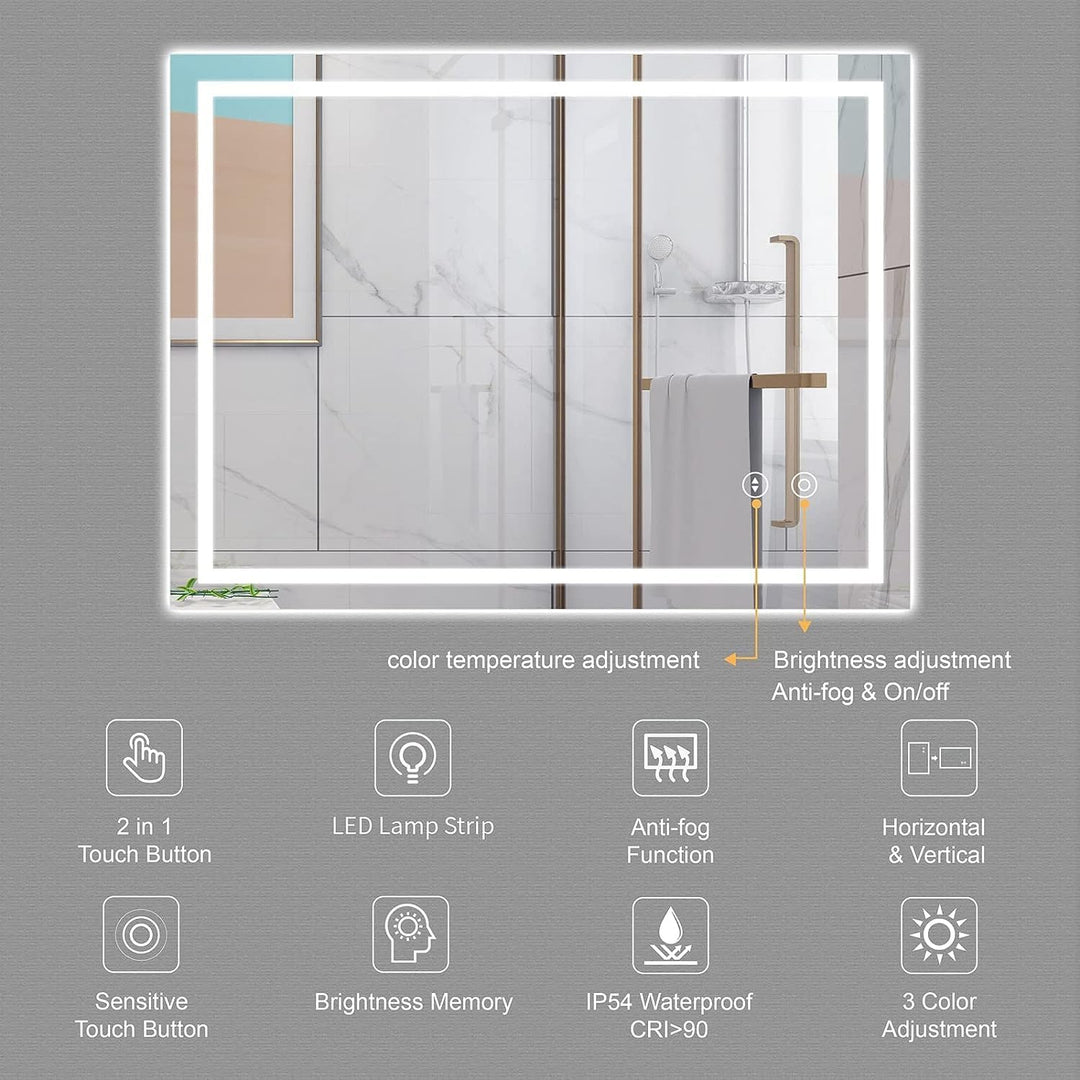 Dripex Led Badspiegel mit Beleuchtung Badezimmer Spiegel mit Touch-Schalter, Dimmbar, 3 Lichtfarbe E