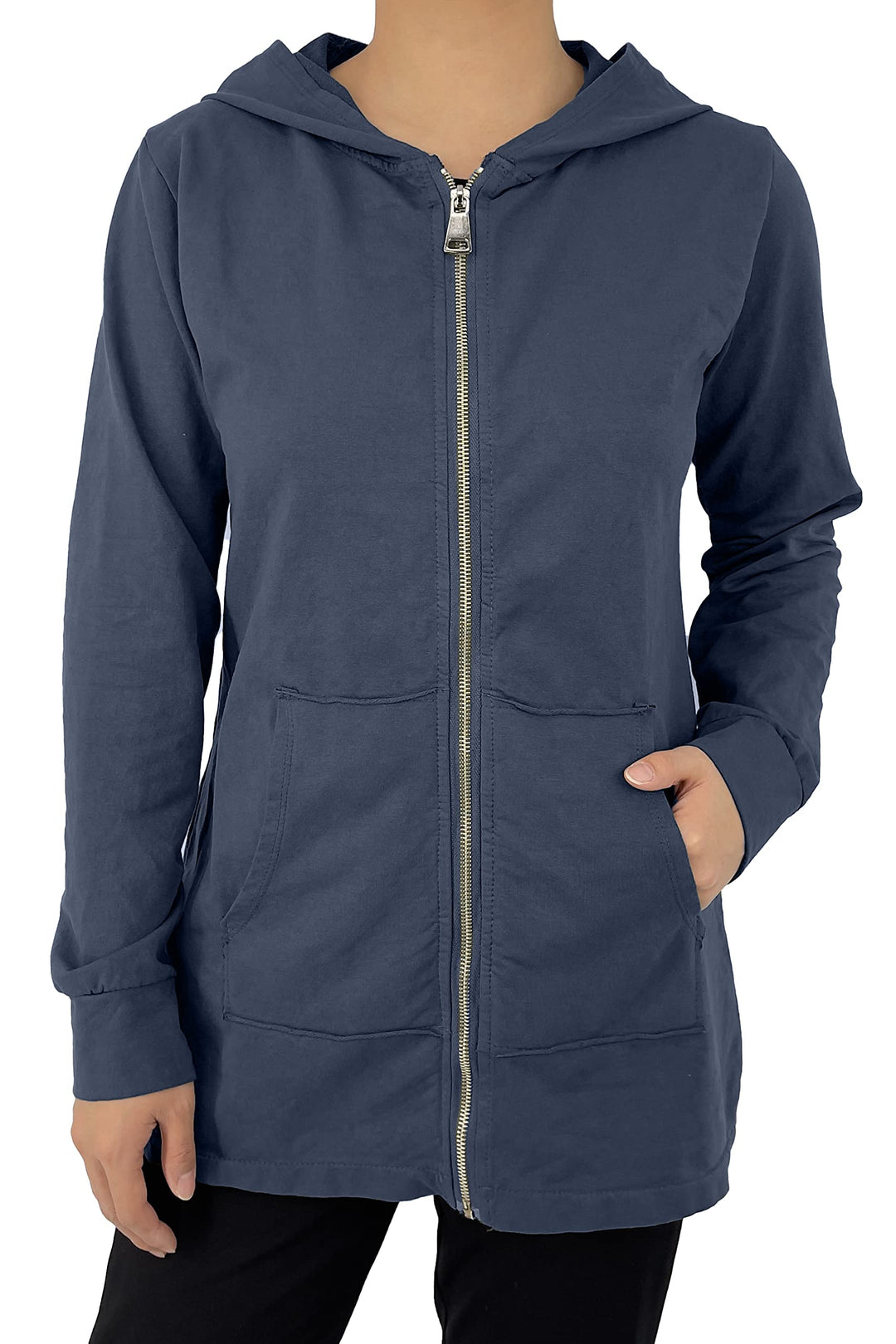 JOPHY & CO. Langes Sweatshirt für Frauen mit Kapuze, Reissverschluss und Taschen (cod. 9047) S Blau,