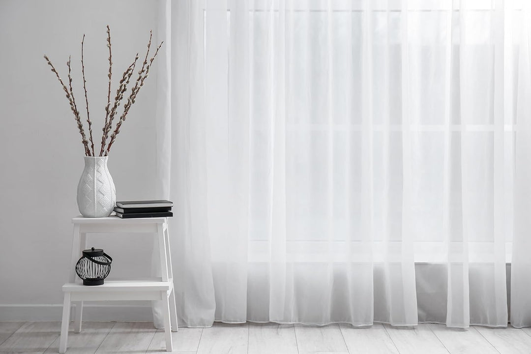 Generisch Gardinen mit Kräuselband Fertiggardine halbtransparent Voile Bleiband Vorhang Wohnzimmer S