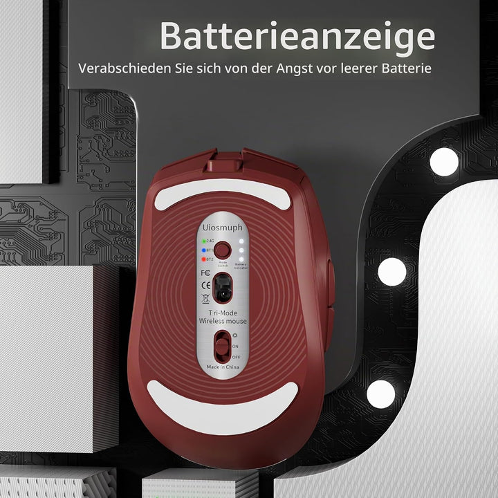 Uiosmuph G19 Bluetooth Maus, LED Bluetooth Funkmaus (Tri-Mode: BT 5.1/5.0+2.4G), Batteriestand sicht