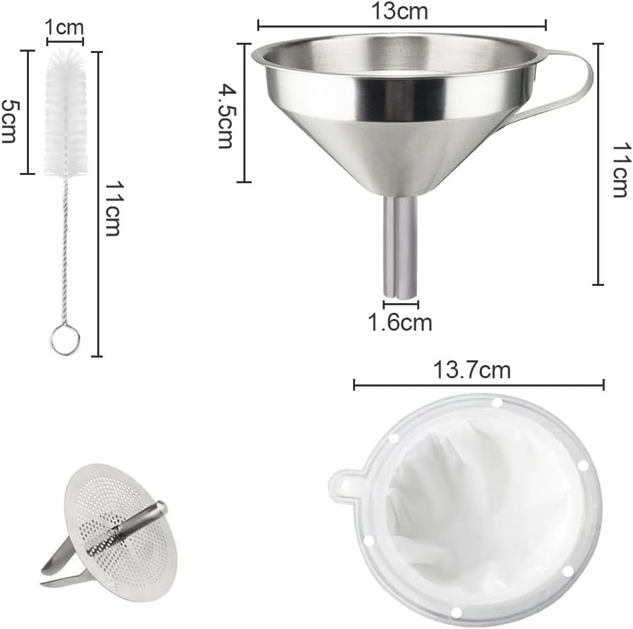 Edelstahl Trichter Set mit Henkel Trichter Gross Marmeladentrichter 300 Mesh Filter Wein Einfülltric