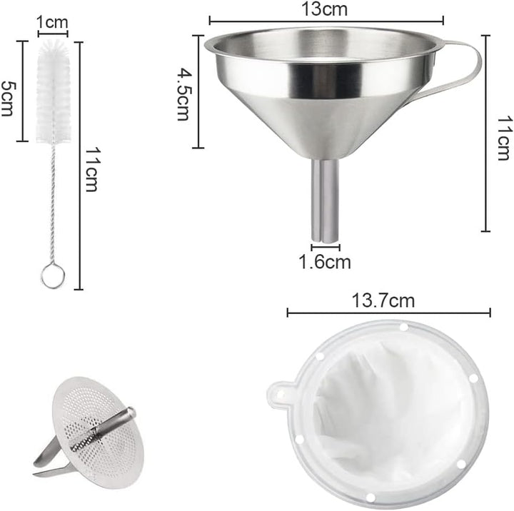Edelstahl Trichter Set mit Henkel Trichter Gross Marmeladentrichter 300 Mesh Filter Wein Einfülltric