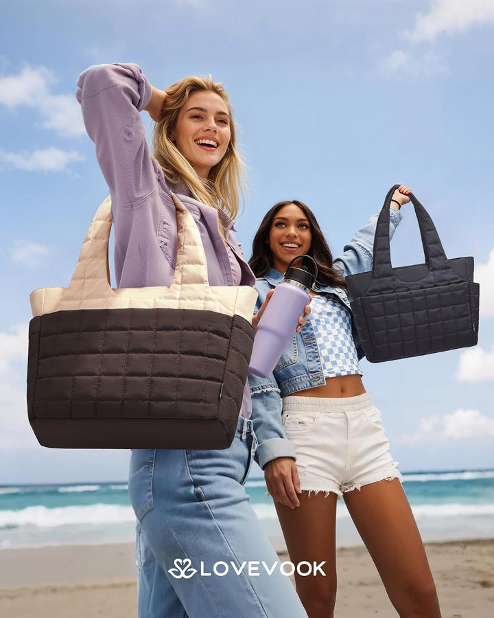 LOVEVOOK Puffer Handtasche Damen Gross, 15,6 Zoll Laptoptasche Shopper Tasche mit Wasserflaschenfach