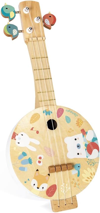 Janod - Pure Banjo - Holz Musikinstrument für Kinder mit Hübschen Illustrationen - Stimmschlüssel in