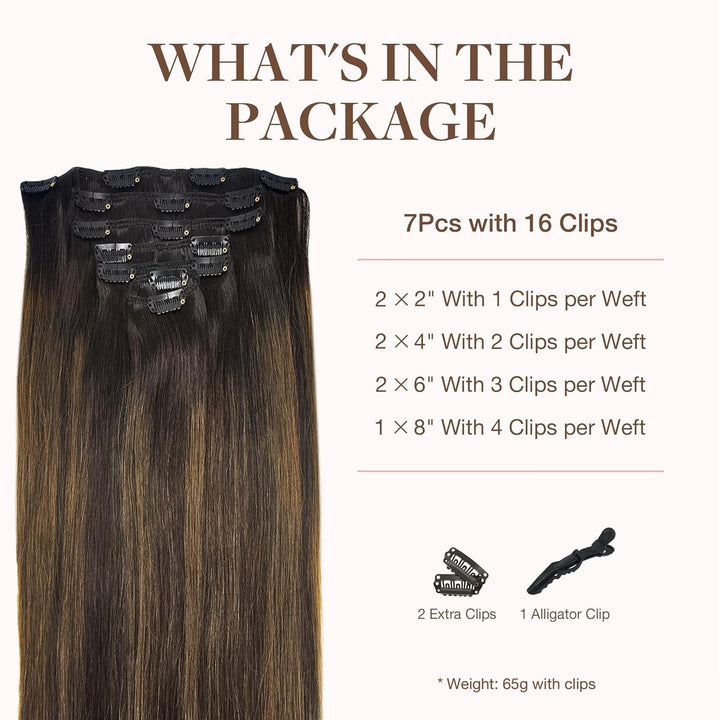 GOO GOO Clip in Extensions Echthaar, Echthaar Extensions Clip, 30cm 65g 7pcs, Clip In Haarverlängeru