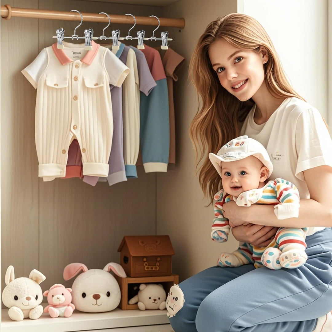 Kleiderbügel Kinder, Hosenbügel mit Anti-Rutsch Klammern 20 stück, Kinderkleiderbügel Platzsparend f