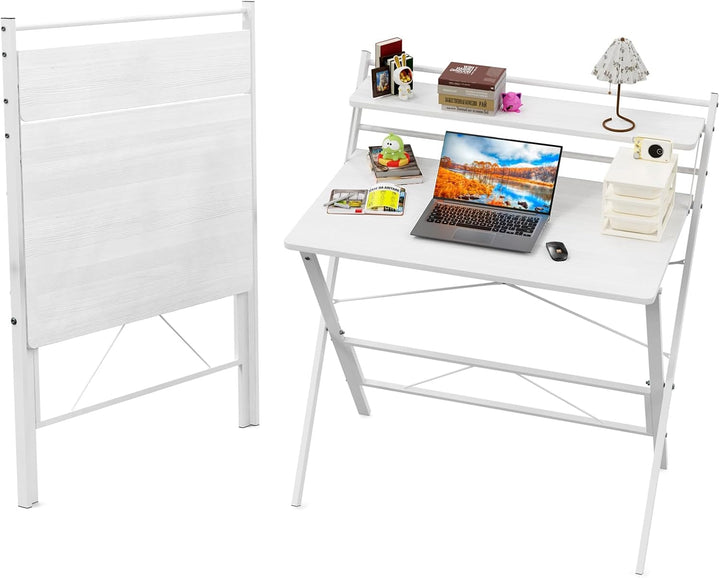PIPIPOXER 80x50cm Schreibtisch Klappbar, Klappbarer Schreibtisch mit Regal, Schreibtisch Klappbar mi